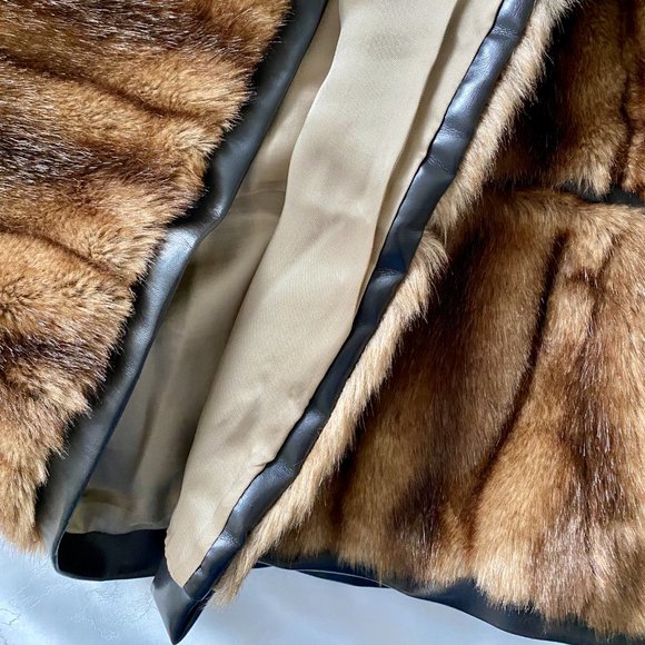 Vintage Zara Woman Faux Mink Fur Vest with Faux Leather Trim - Picture 8 of 15